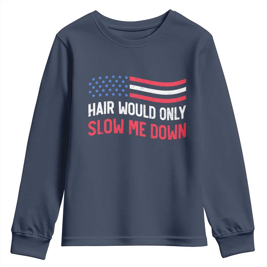 Hair Would Only Slow Me Down Retro Groovy Youth Sweatshirt Patriotic Waving Flag Comedic Bald Pride