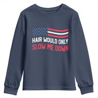 Hair Would Only Slow Me Down Retro Groovy Youth Sweatshirt Patriotic Waving Flag Comedic Bald Pride