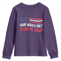 Hair Would Only Slow Me Down Retro Groovy Youth Sweatshirt Patriotic Waving Flag Comedic Bald Pride