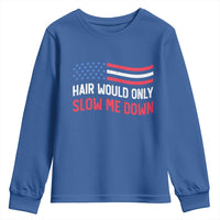 Hair Would Only Slow Me Down Retro Groovy Youth Sweatshirt Patriotic Waving Flag Comedic Bald Pride