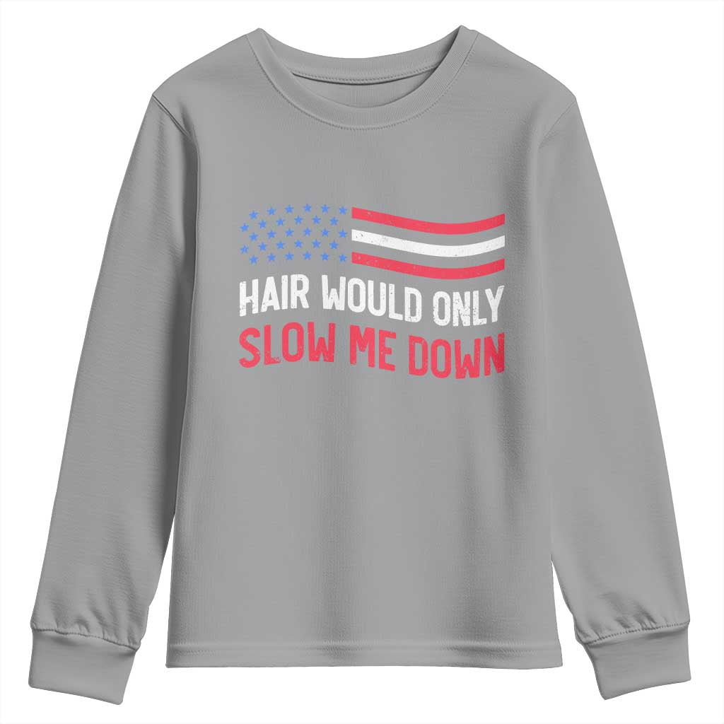 Hair Would Only Slow Me Down Retro Groovy Youth Sweatshirt Patriotic Waving Flag Comedic Bald Pride