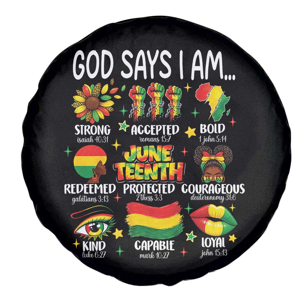God Says I Am Juneteenth Christian Spare Tire Cover Pan-African Afrocentric Faith Bible Verses Freedom Day