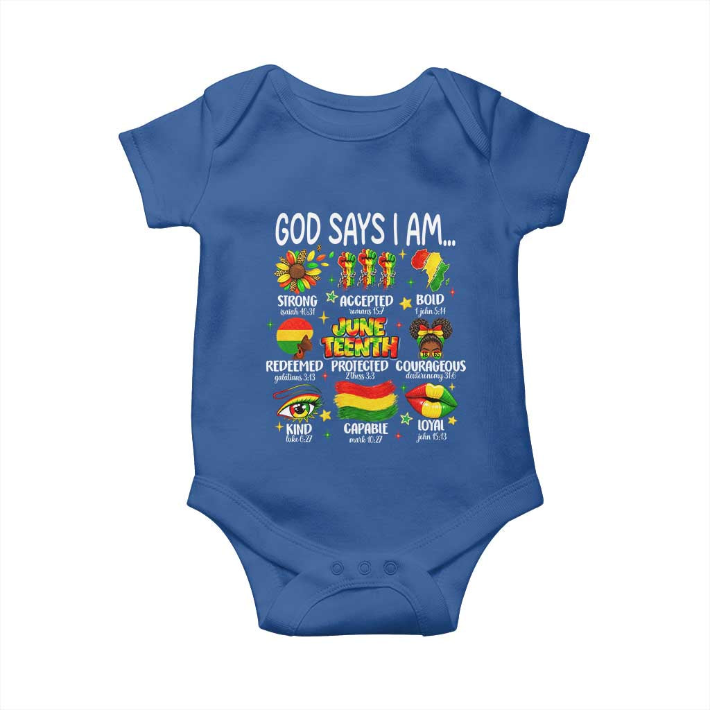 God Says I Am Juneteenth Christian Baby Onesie Pan-African Afrocentric Faith Bible Verses Freedom Day