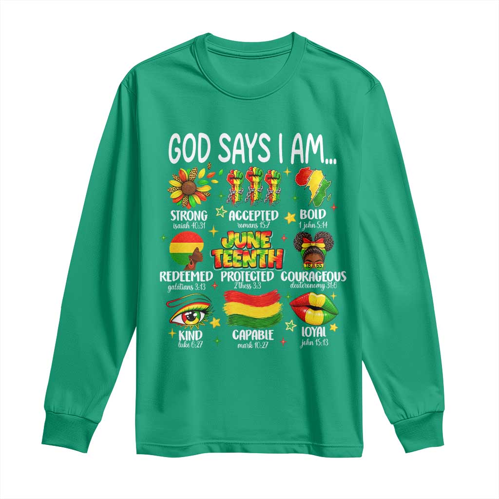 God Says I Am Juneteenth Christian Long Sleeve Shirt Pan-African Afrocentric Faith Bible Verses Freedom Day