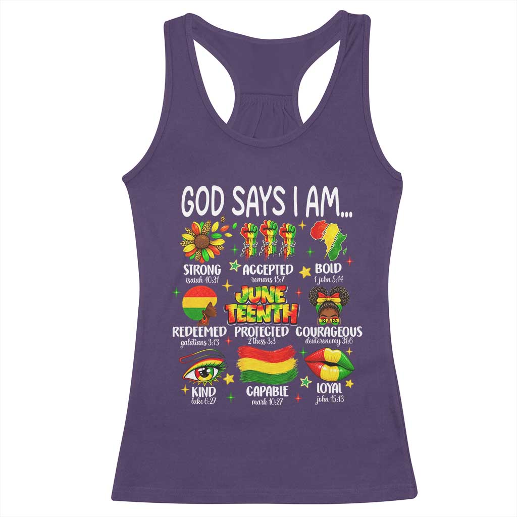 God Says I Am Juneteenth Christian Racerback Tank Top Pan-African Afrocentric Faith Bible Verses Freedom Day