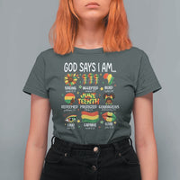 God Says I Am Juneteenth Christian T Shirt For Women Pan-African Afrocentric Faith Bible Verses Freedom Day