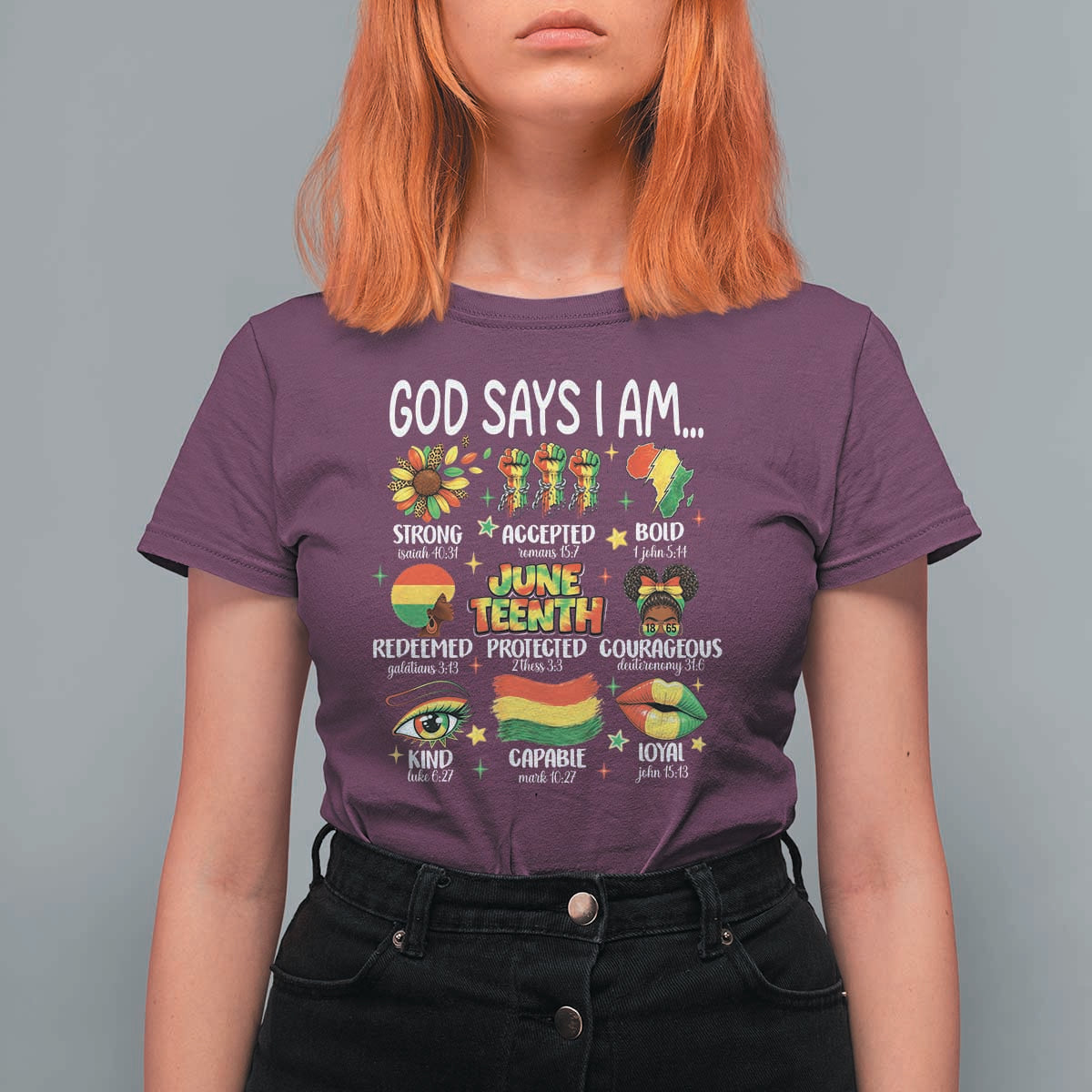 God Says I Am Juneteenth Christian T Shirt For Women Pan-African Afrocentric Faith Bible Verses Freedom Day