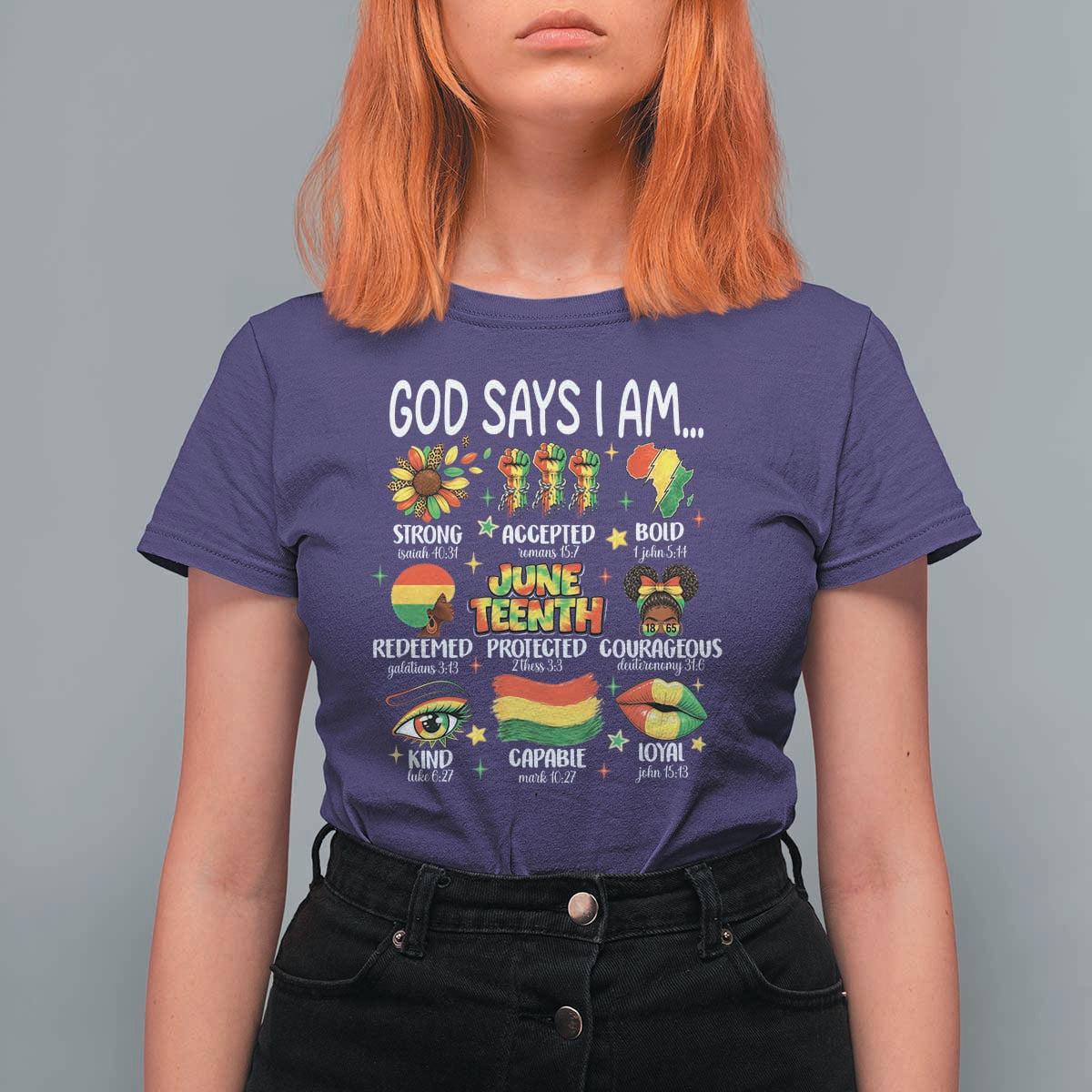 God Says I Am Juneteenth Christian T Shirt For Women Pan-African Afrocentric Faith Bible Verses Freedom Day