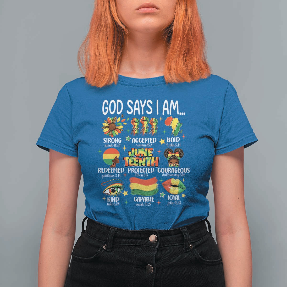 God Says I Am Juneteenth Christian T Shirt For Women Pan-African Afrocentric Faith Bible Verses Freedom Day