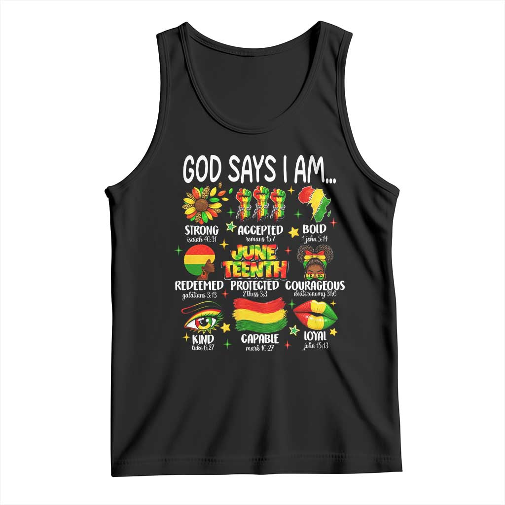 God Says I Am Juneteenth Christian Tank Top Pan-African Afrocentric Faith Bible Verses Freedom Day