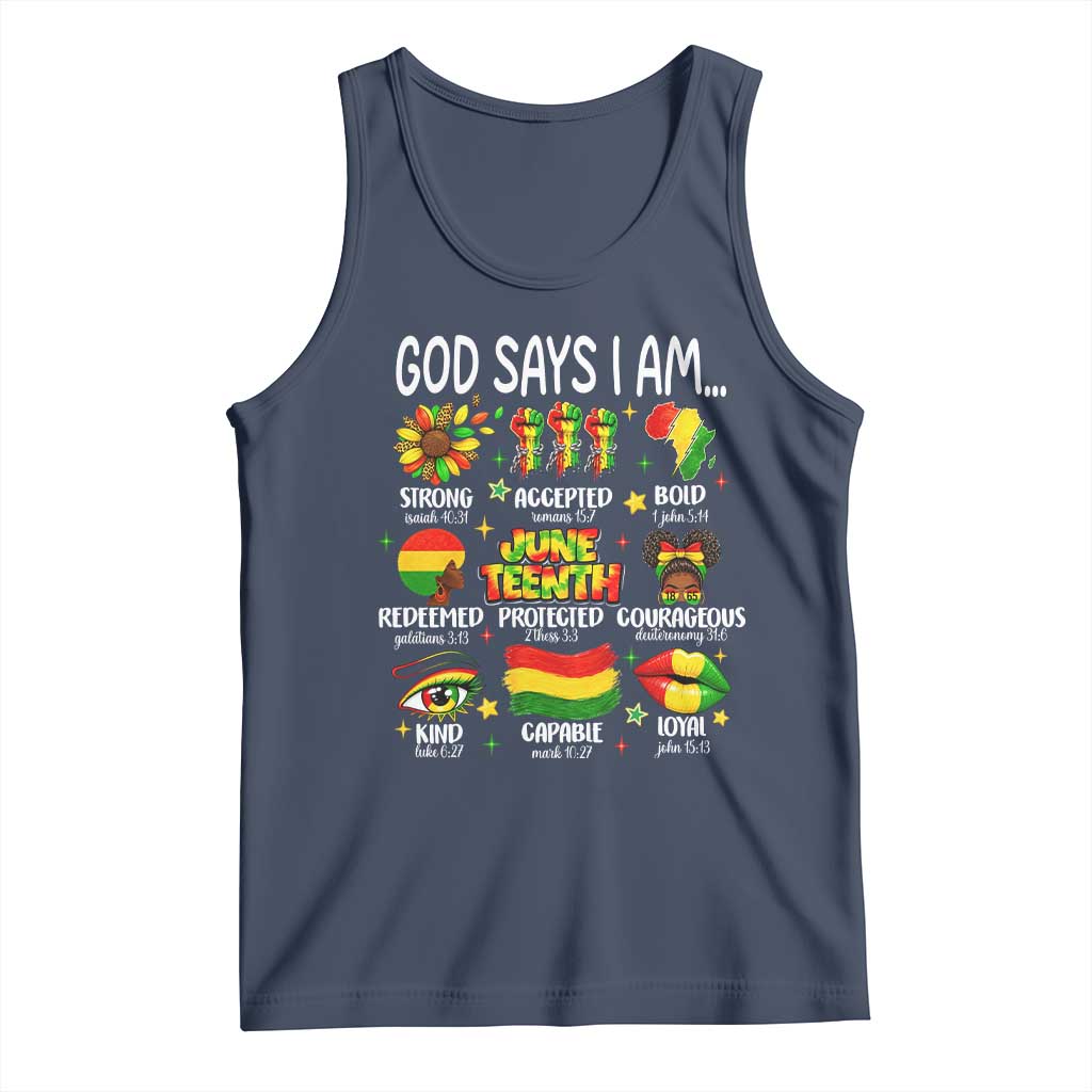 God Says I Am Juneteenth Christian Tank Top Pan-African Afrocentric Faith Bible Verses Freedom Day