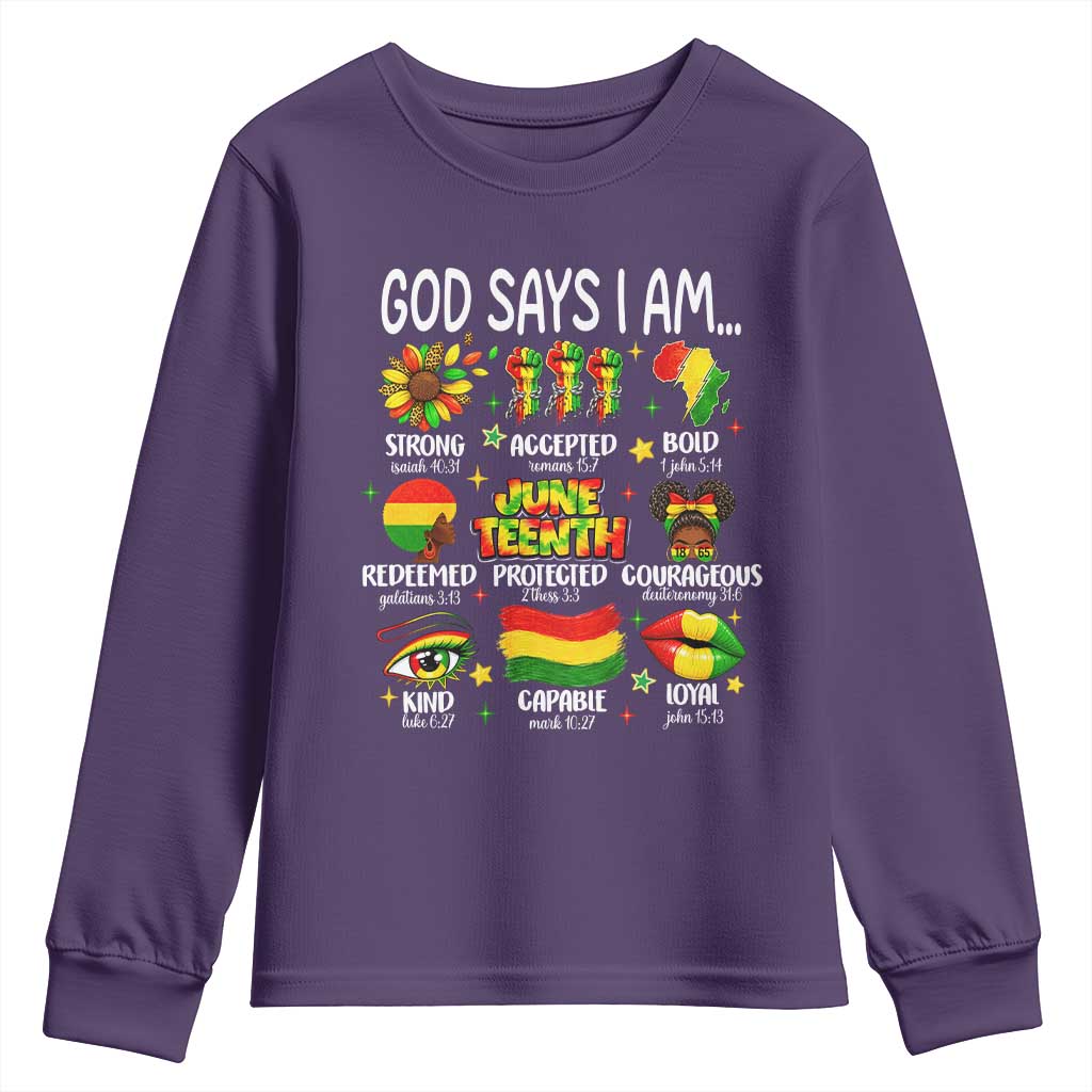 God Says I Am Juneteenth Christian Youth Sweatshirt Pan-African Afrocentric Faith Bible Verses Freedom Day