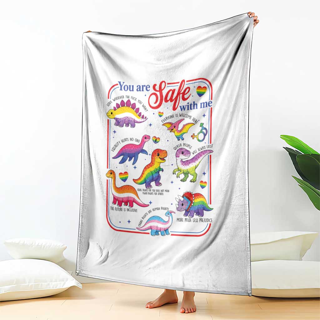 Cute Rainbow Dinosaur LGBTQ Ally Throw Blanket You Are Safe With Me Pride Month