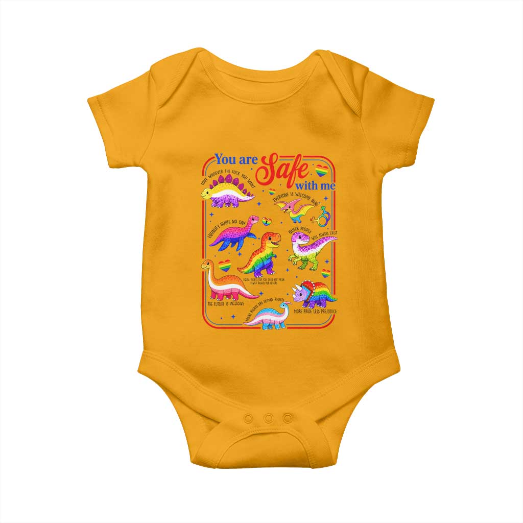 Cute Rainbow Dinosaur LGBTQ Ally Baby Onesie You Are Safe With Me Pride Month