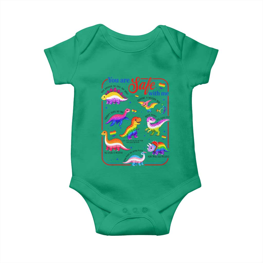 Cute Rainbow Dinosaur LGBTQ Ally Baby Onesie You Are Safe With Me Pride Month