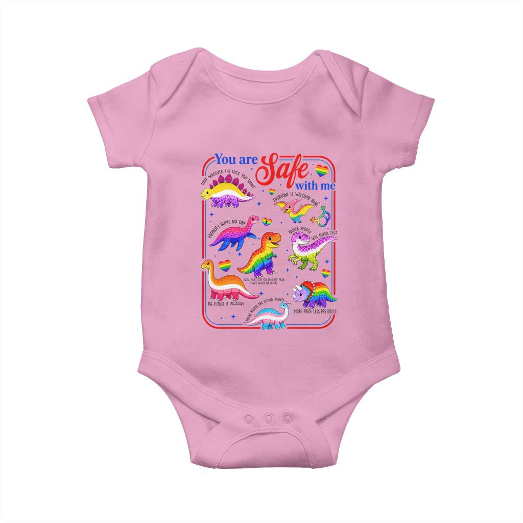 Cute Rainbow Dinosaur LGBTQ Ally Baby Onesie You Are Safe With Me Pride Month