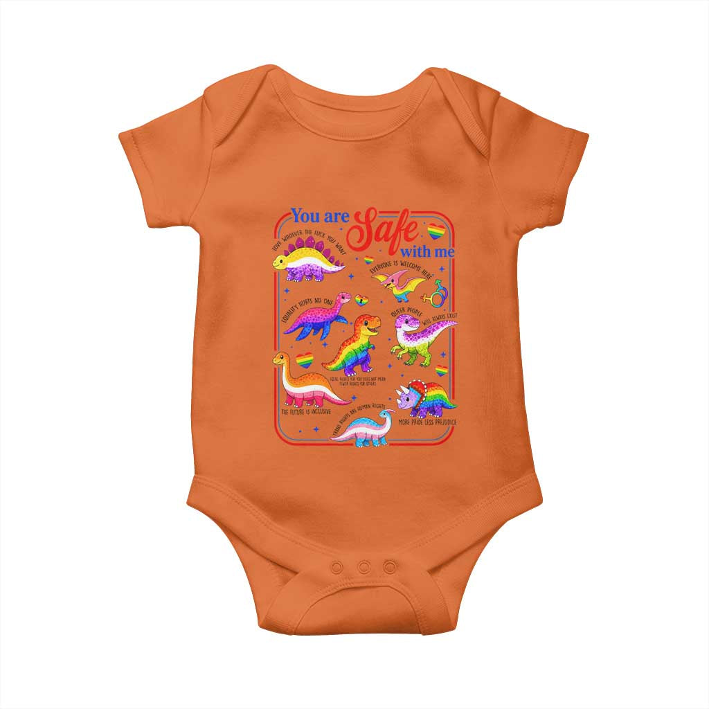 Cute Rainbow Dinosaur LGBTQ Ally Baby Onesie You Are Safe With Me Pride Month