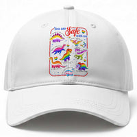 Cute Rainbow Dinosaur LGBTQ Ally Baseball Cap You Are Safe With Me Pride Month