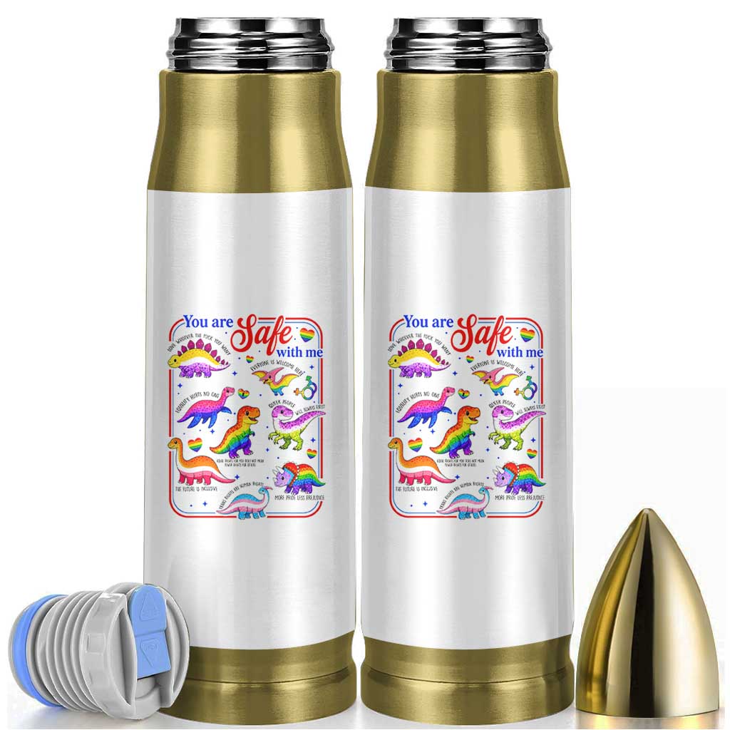 Cute Rainbow Dinosaur LGBTQ Ally Bullet Tumbler You Are Safe With Me Pride Month