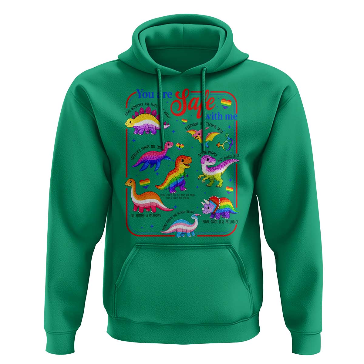 Cute Rainbow Dinosaur LGBTQ Ally Hoodie You Are Safe With Me Pride Month