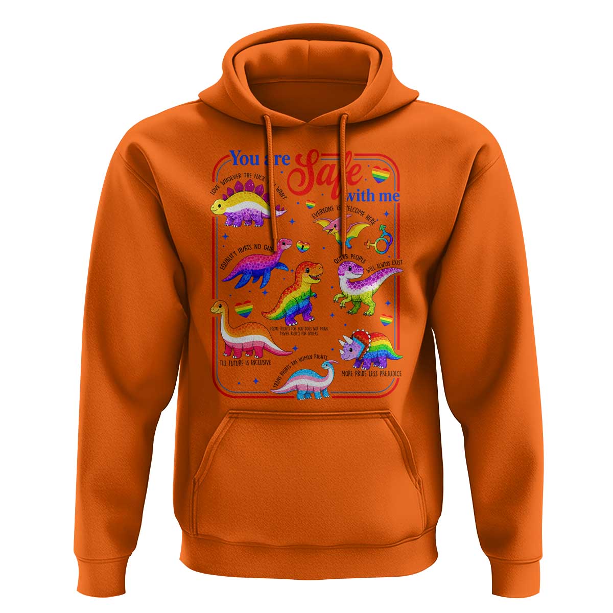 Cute Rainbow Dinosaur LGBTQ Ally Hoodie You Are Safe With Me Pride Month