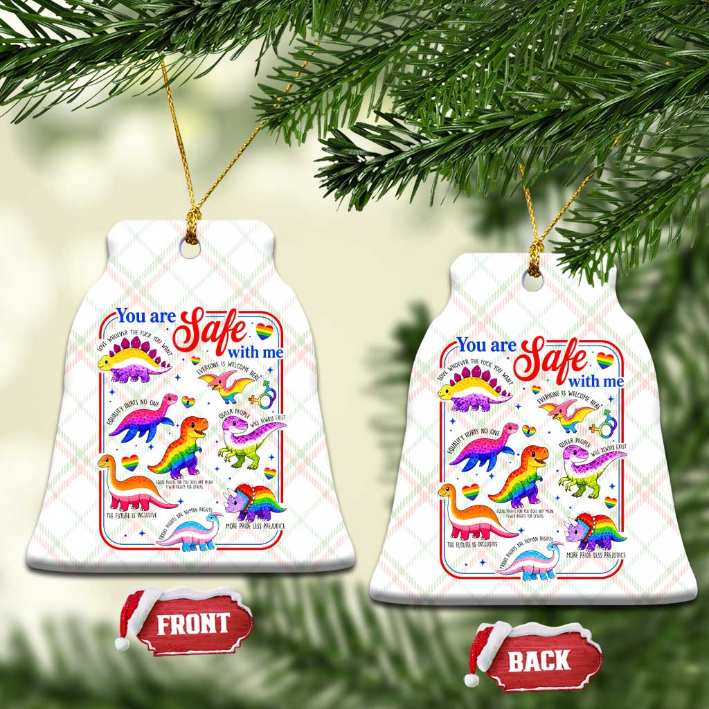 Cute Rainbow Dinosaur LGBTQ Ally Ceramic Ornament You Are Safe With Me Pride Month