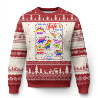 Cute Rainbow Dinosaur LGBTQ Ally Ugly Christmas Sweater You Are Safe With Me Pride Month