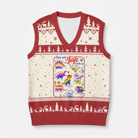 Cute Rainbow Dinosaur LGBTQ Ally V-Neck Knit Sweater Vest You Are Safe With Me Pride Month