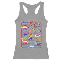 Cute Rainbow Dinosaur LGBTQ Ally Racerback Tank Top You Are Safe With Me Pride Month