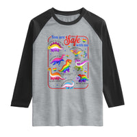 Cute Rainbow Dinosaur LGBTQ Ally Raglan Shirt You Are Safe With Me Pride Month