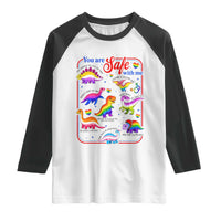Cute Rainbow Dinosaur LGBTQ Ally Raglan Shirt You Are Safe With Me Pride Month