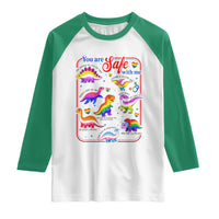 Cute Rainbow Dinosaur LGBTQ Ally Raglan Shirt You Are Safe With Me Pride Month