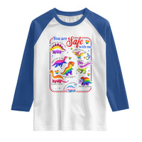 Cute Rainbow Dinosaur LGBTQ Ally Raglan Shirt You Are Safe With Me Pride Month
