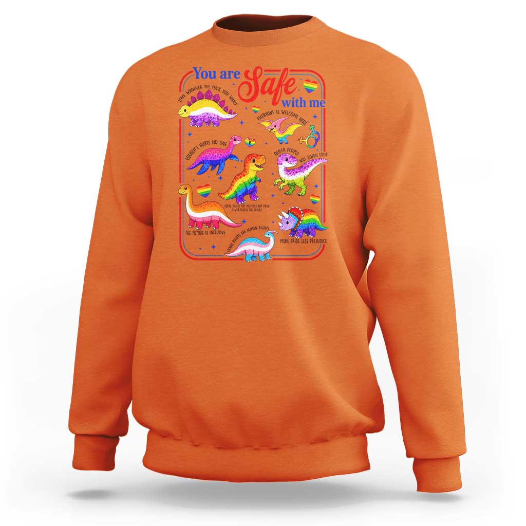 Cute Rainbow Dinosaur LGBTQ Ally Sweatshirt You Are Safe With Me Pride Month