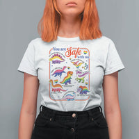 Cute Rainbow Dinosaur LGBTQ Ally T Shirt For Women You Are Safe With Me Pride Month