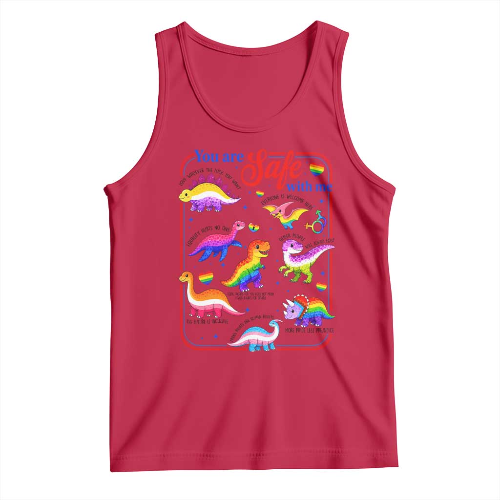 Cute Rainbow Dinosaur LGBTQ Ally Tank Top You Are Safe With Me Pride Month