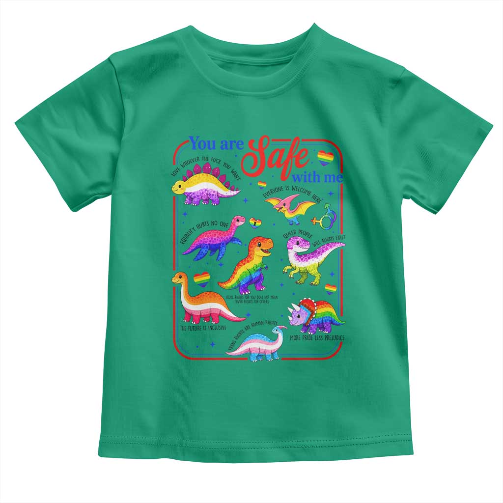 Cute Rainbow Dinosaur LGBTQ Ally Toddler T Shirt You Are Safe With Me Pride Month