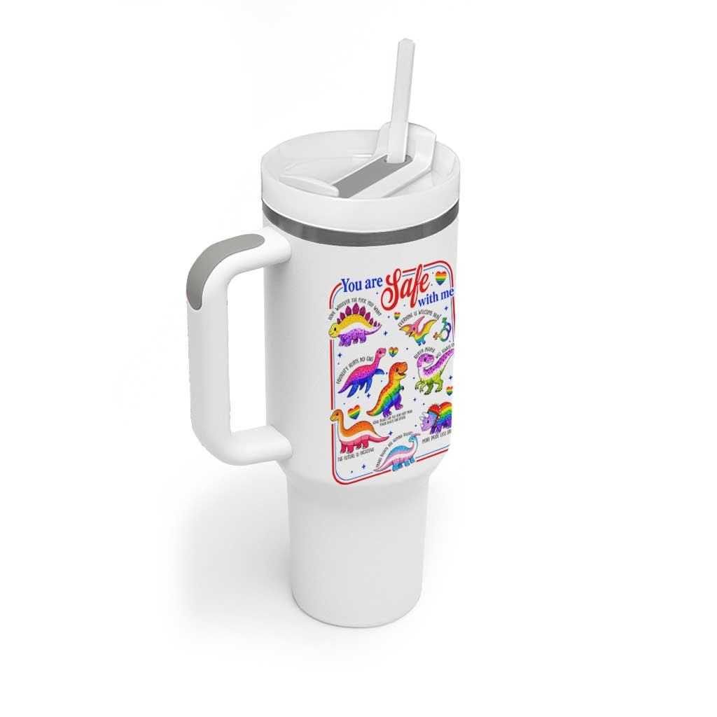 Cute Rainbow Dinosaur LGBTQ Ally Tumbler With Handle You Are Safe With Me Pride Month
