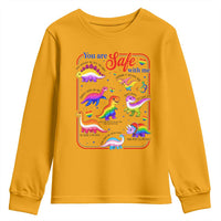 Cute Rainbow Dinosaur LGBTQ Ally Youth Sweatshirt You Are Safe With Me Pride Month
