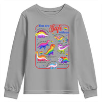 Cute Rainbow Dinosaur LGBTQ Ally Youth Sweatshirt You Are Safe With Me Pride Month