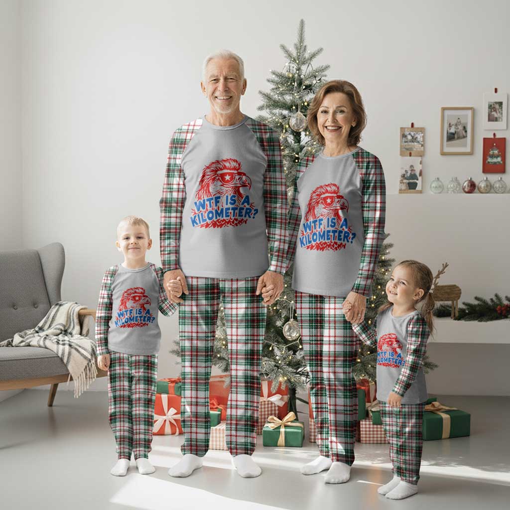 WTF Is A Kilometer Funny American Bald Eagle Plaid Pajama Set Patriotic 4th of July Humor