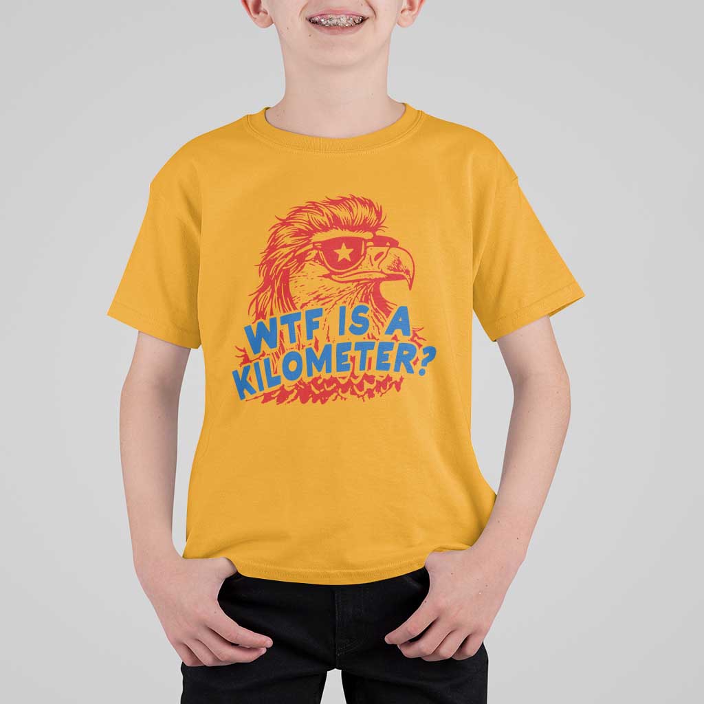 WTF Is A Kilometer Funny American Bald Eagle T Shirt For Kid Patriotic 4th of July Humor