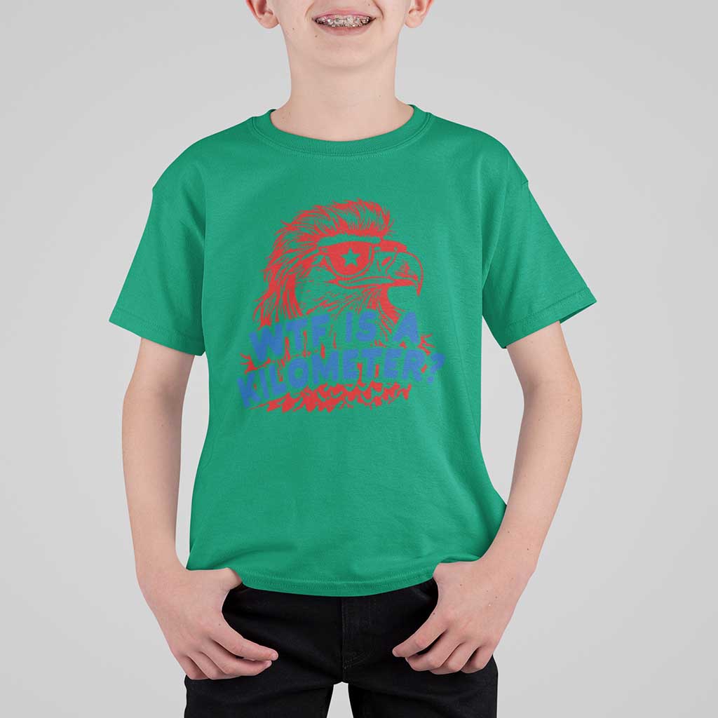 WTF Is A Kilometer Funny American Bald Eagle T Shirt For Kid Patriotic 4th of July Humor