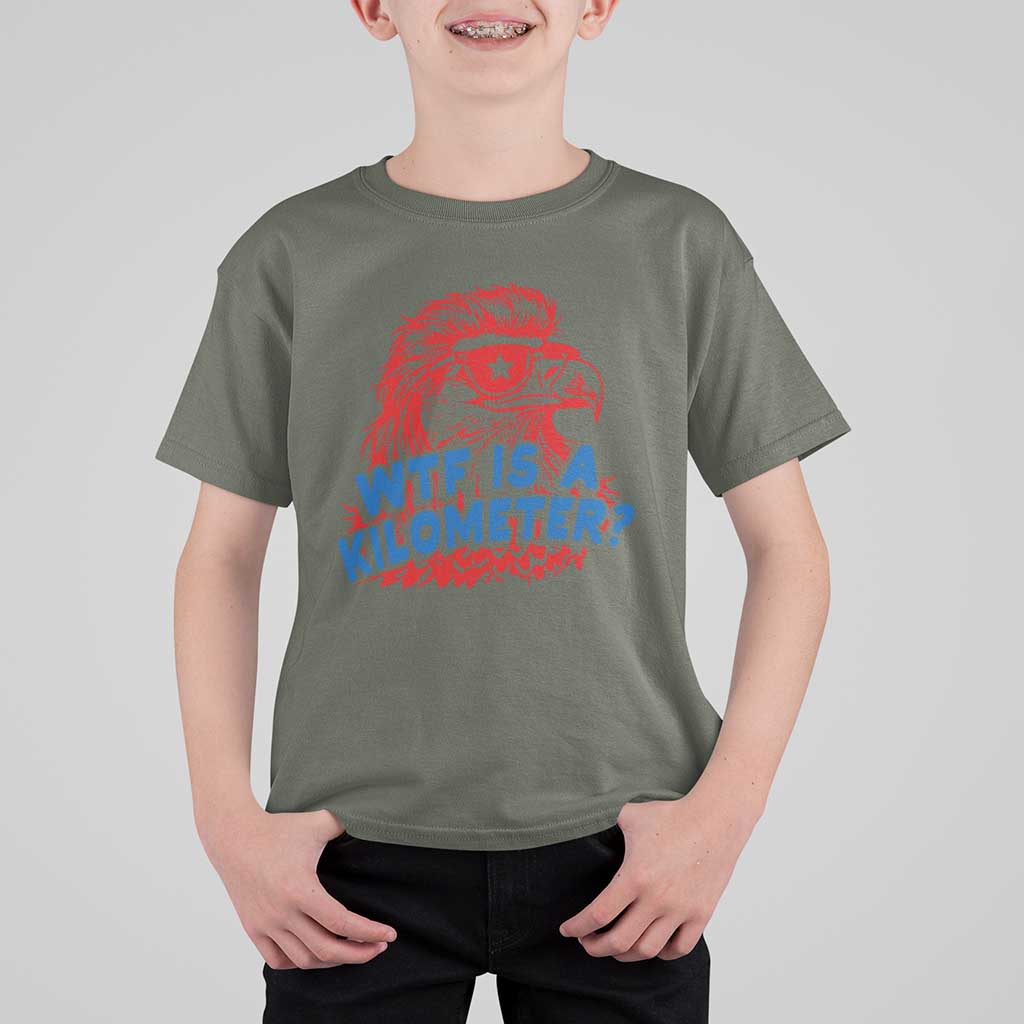 WTF Is A Kilometer Funny American Bald Eagle T Shirt For Kid Patriotic 4th of July Humor