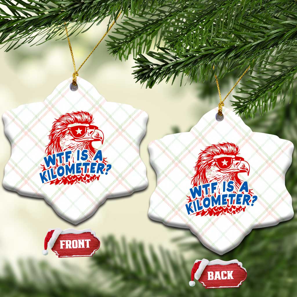 WTF Is A Kilometer Funny American Bald Eagle Ceramic Ornament Patriotic 4th of July Humor