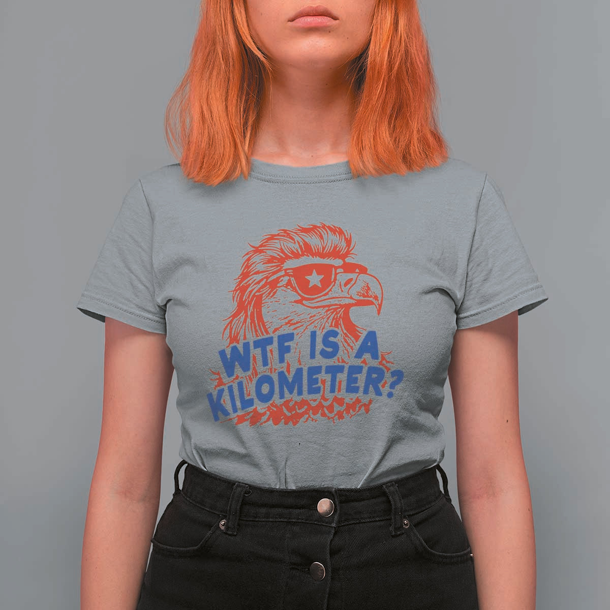 WTF Is A Kilometer Funny American Bald Eagle T Shirt For Women Patriotic 4th of July Humor