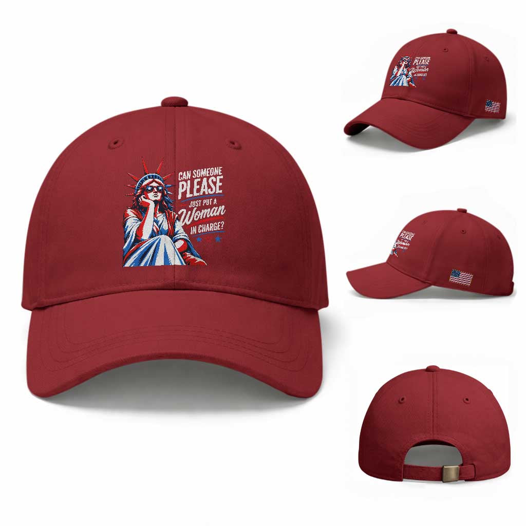 Patriotic Lady Liberty Feminist Graphic Baseball Cap Can Someone Please Just Put A Woman In Charge Funny Feminism