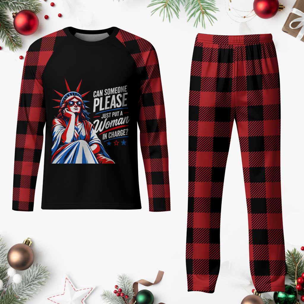 Patriotic Lady Liberty Feminist Graphic Plaid Pajama Set Can Someone Please Just Put A Woman In Charge Funny Feminism