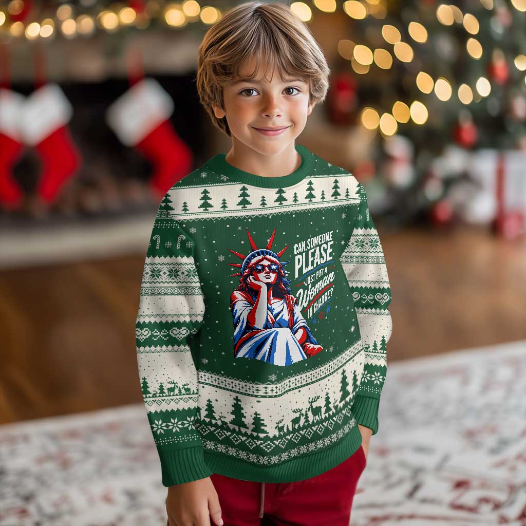 Patriotic Lady Liberty Feminist Graphic Ugly Christmas Sweater Can Someone Please Just Put A Woman In Charge Funny Feminism