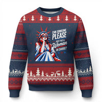 Patriotic Lady Liberty Feminist Graphic Ugly Christmas Sweater Can Someone Please Just Put A Woman In Charge Funny Feminism